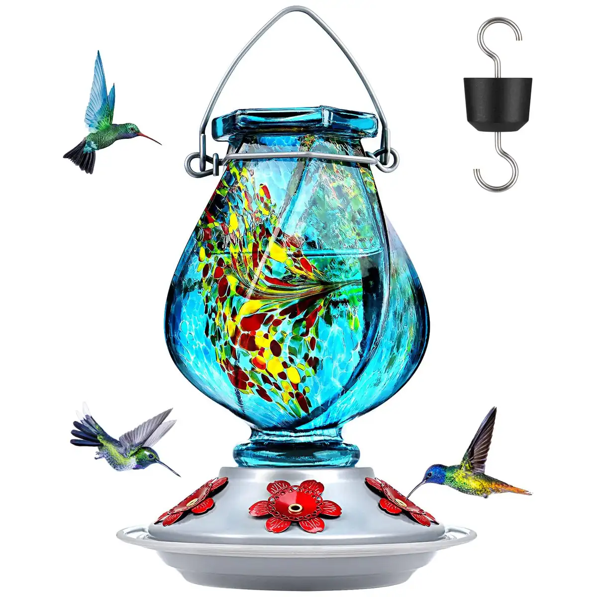 Gourd Hand-Blown Glass Hummingbird Feeder
