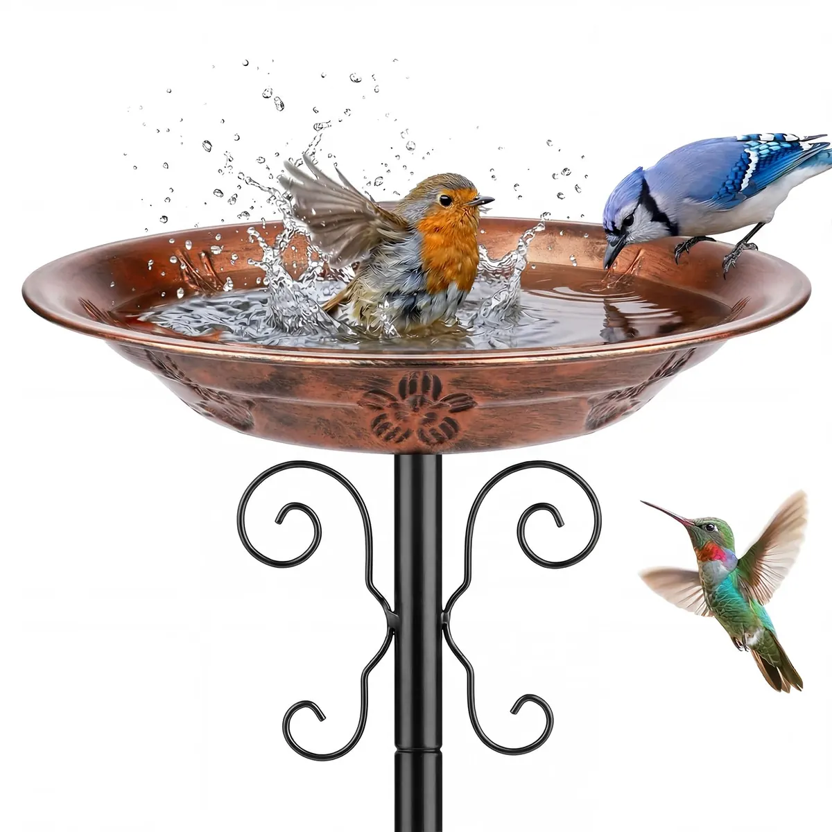 Metal Ground-Stake Bird Bath — Antique Bronze