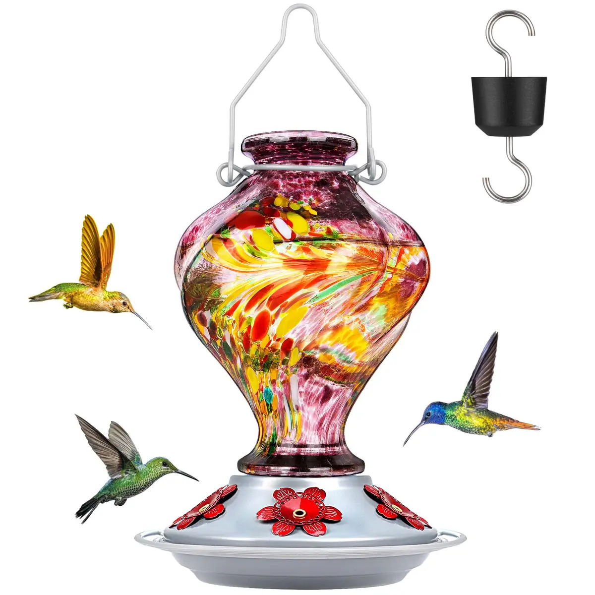 Purple Raspberry Glass Hummingbird Feeder — Purple Raspberry