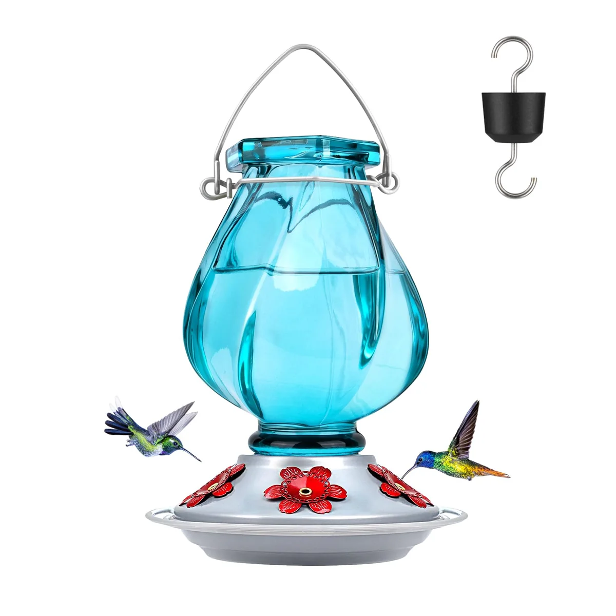 Teardrop Glass Hummingbird Feeder — Ruby Blue