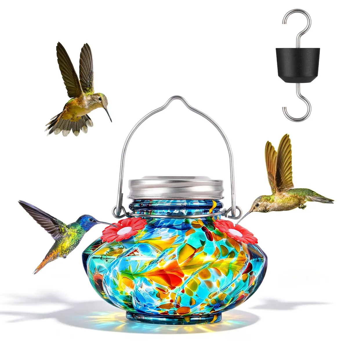 Top-Fill Glass Hummingbird Feeder — Blue