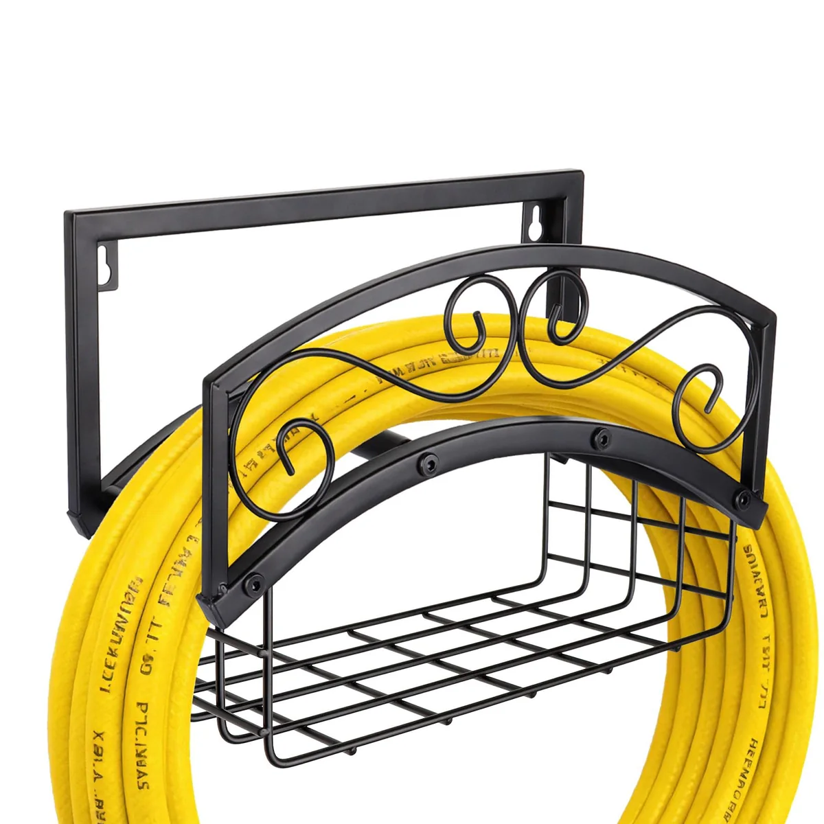 Wall-Mounted Hose Holder with Basket